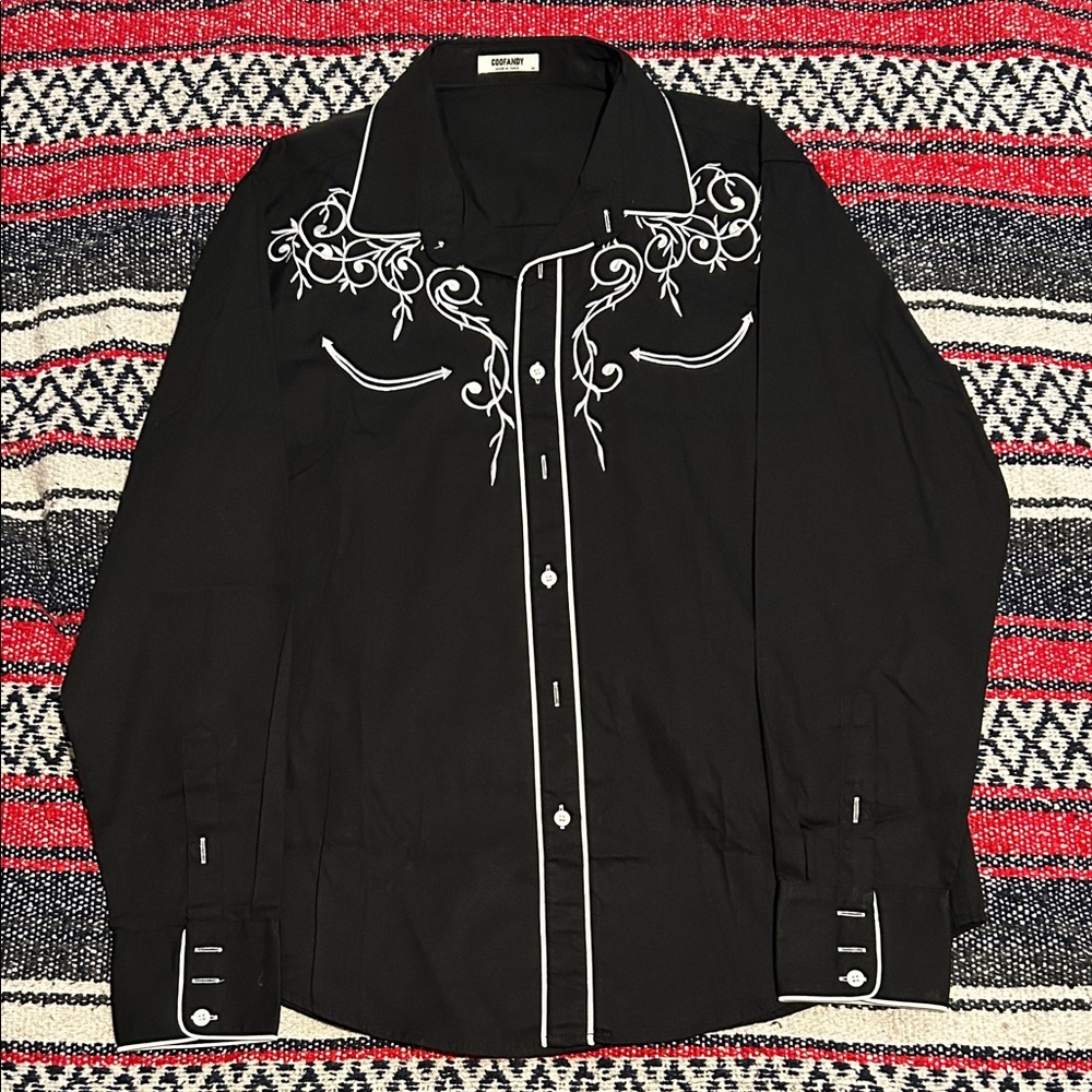 Black Embroidered Dress Shirt